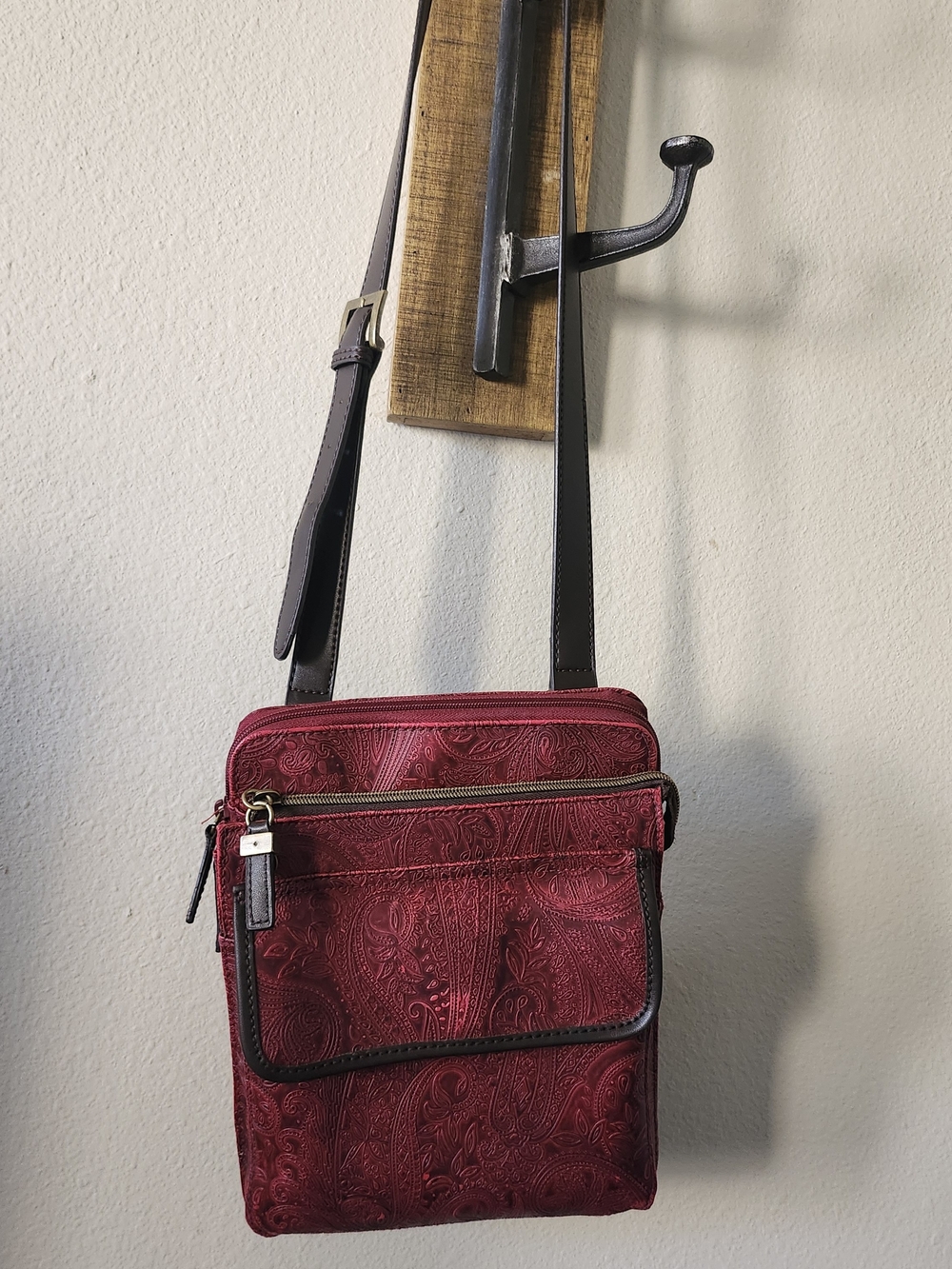 Relic Red Paisley Crossbody Bag with Dark Strap